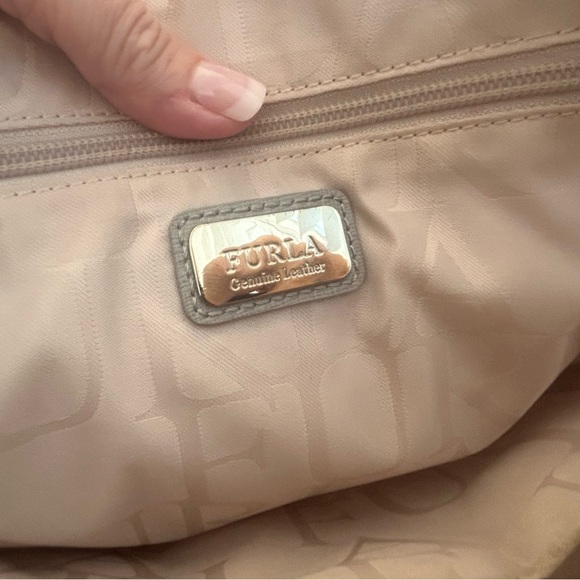 Furla Elena Satchel Hand Carry Bag Gray Saffiano Leather Shoulder Strap EUC - Picture 9 of 13